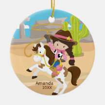 Schattig Cowgirl Paardrijden Meisje Kerst Ornament