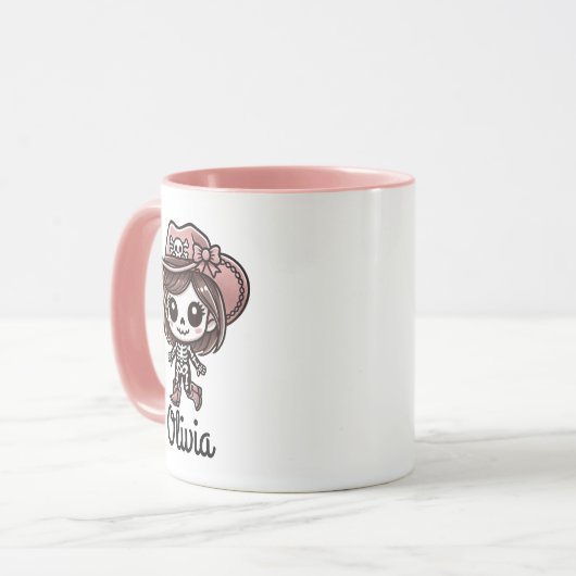 Schattig, Cowgirl Skelet, Aangepaste Naam, Hallowe Mok (Voorkant links)