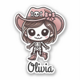 Schattig, Cowgirl Skelet, Aangepaste Naam, Hallowe Sticker