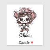 Schattig, Cowgirl Skelet, Aangepaste Naam, Hallowe Sticker (Vel)
