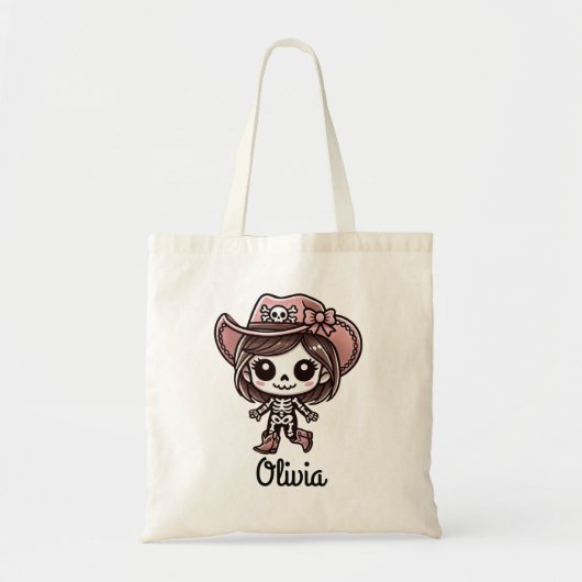 Schattig, Cowgirl Skelet, Aangepaste Naam, Hallowe Tote Bag (Voorkant)