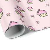 Schattig cupcake patroon Roze Glanzende Wrapping P Cadeaupapier (Rol Hoek)