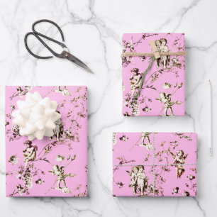 Schattig  Cupid Angels Floral Toile Roze Inpakpapier Vel