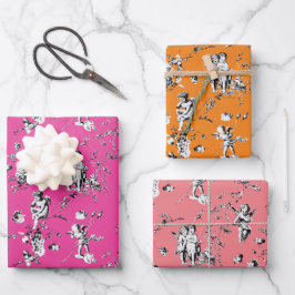 Schattig Cupid Angels Floral Toile Roze Inpakpapier Vel