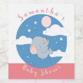Schattig Cute Elephant Baby shower Soft Blue Roze Wijn Etiket (Enkel label)