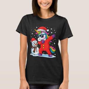 Schattig Dabbing Eenhoorn Grappige Kerstman Sneeuw T-shirt