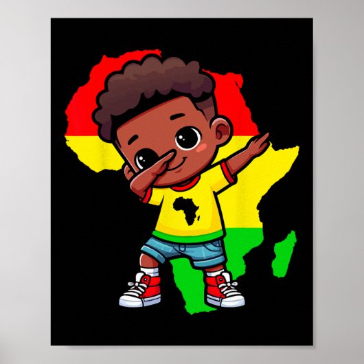 Schattig Dabbing Kind Black History Month Kinderen Poster (Voorkant)