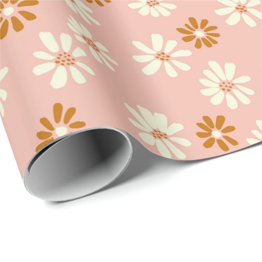 Schattig Daisy Flower Pattern - Stoffig Roze en Br Cadeaupapier (Rol Hoek)