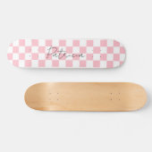 Schattig dambord patroon roze persoonlijk skateboard (Horizontaal)