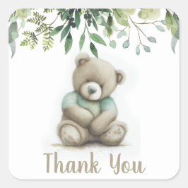 Schattig dank u Waterverf Teddy Bear Groene blader Vierkante Sticker