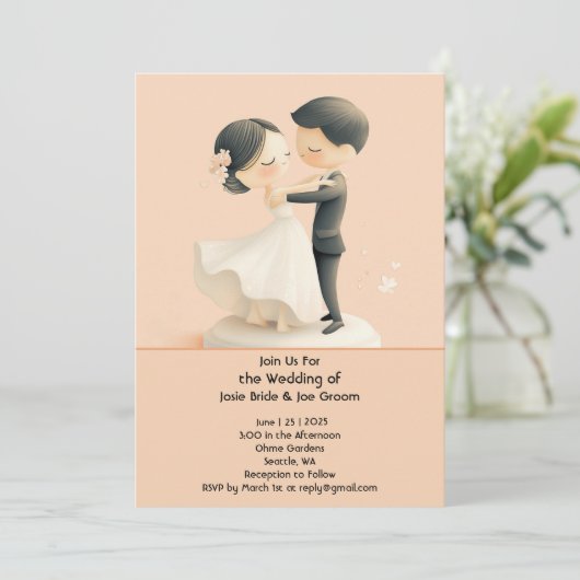 Schattig dansduo huwelijksuitnodiging kaart (Staand voorkant)