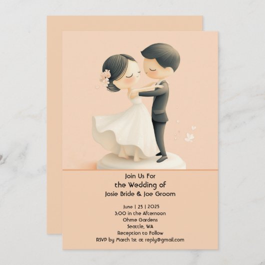 Schattig dansduo huwelijksuitnodiging kaart (Voorkant / Achterkant)