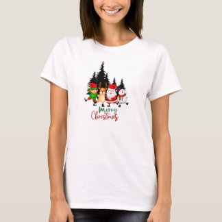 Schattig dansend Kerstteam met Kerstman, Rendieren T-shirt