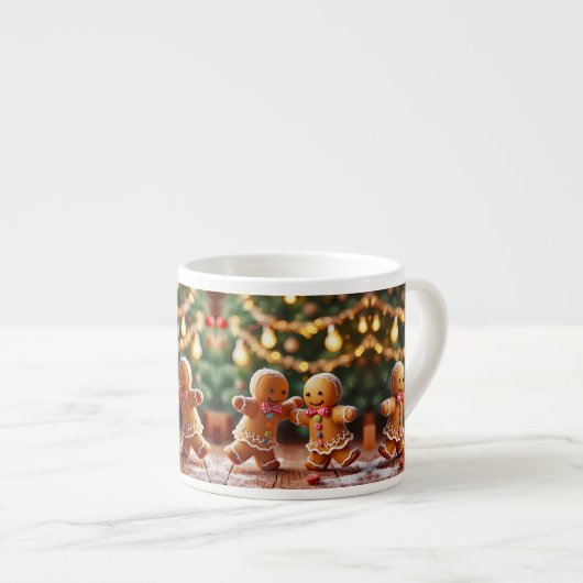 Schattig dansend peperkoekkoppel kerstvakantie espresso kop (Voorkant rechts)
