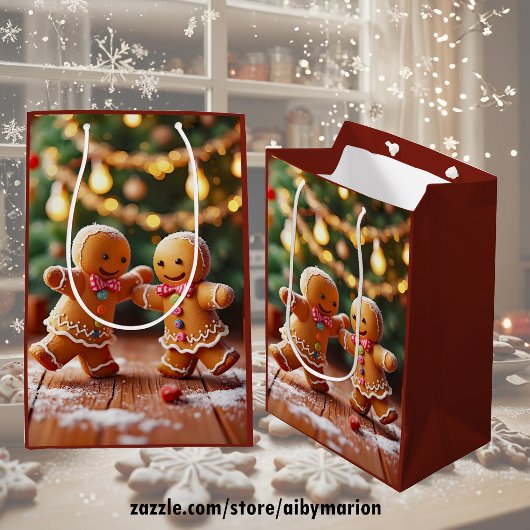 Schattig dansend peperkoekkoppel Kerstvakantie Medium Cadeauzakje