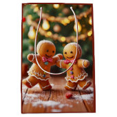 Schattig dansend peperkoekkoppel Kerstvakantie Medium Cadeauzakje (Voorkant)