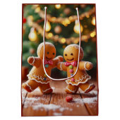 Schattig dansend peperkoekkoppel Kerstvakantie Medium Cadeauzakje (Achterkant)