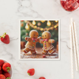 Schattig dansend peperkoekkoppel Kerstvakantie Servet
