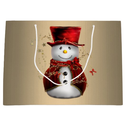 Schattig Dapper Sneeuwman in rood fluweel Groot Cadeauzakje (Voorkant)