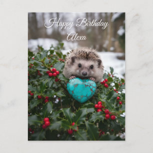 Schattig december egeltje met turquoise hart briefkaart