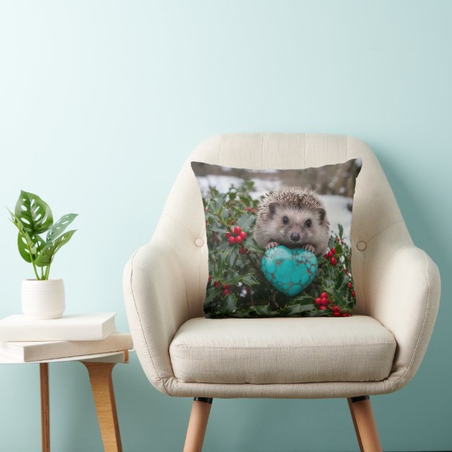 Schattig december egeltje met turquoise hart kussen (Stoel)