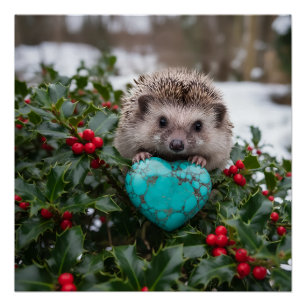 Schattig december egeltje met turquoise hart perfect poster