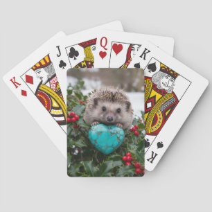 Schattig december egeltje met turquoise hart pokerkaarten