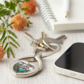 Schattig december egeltje met turquoise hart sleutelhanger (Zijkant)