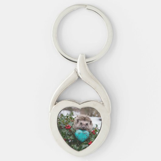 Schattig december egeltje met turquoise hart sleutelhanger (Voorkant)