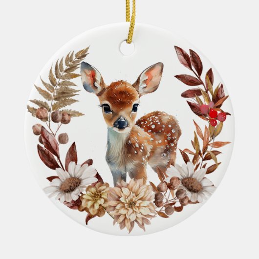 Schattig Deer Fawn Krans Kleindochter Keramisch Ornament (Voorkant)