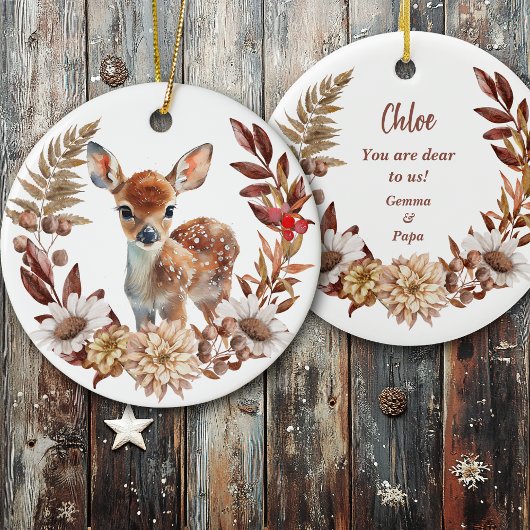 Schattig Deer Fawn Krans Kleindochter Keramisch Ornament