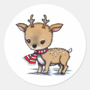 Schattig deer in Scarf Illustrated Art Ronde Sticker