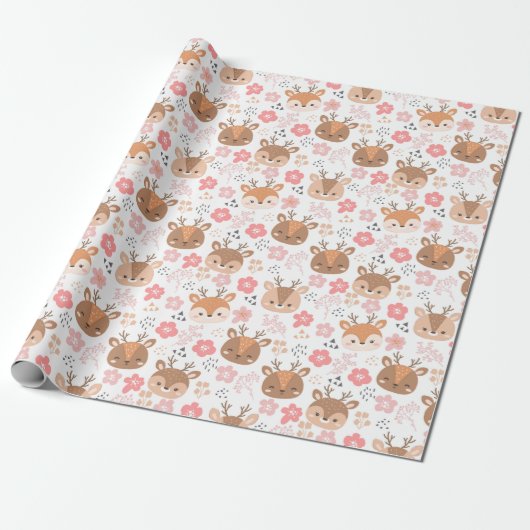 Schattig deer Pattern Wrapping Paper Cadeaupapier (Uitgerold)