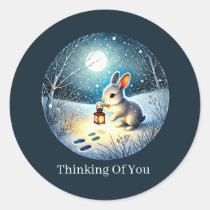 schattig denken van je aanpasbare Winter konijn Ronde Sticker