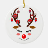 Schattig Der Face met siervoorwerpen op Antlers Keramisch Ornament (Voorkant)