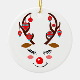 Schattig Der Face met siervoorwerpen op Antlers Keramisch Ornament
