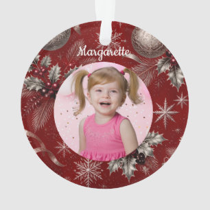 Schattig Dieprood Kerstsfeer Eenhoorn Meisje Foto Ornament