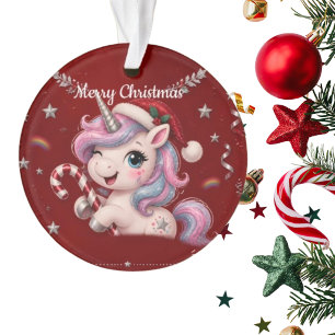 Schattig Dieprood Kerstsfeer Eenhoorn Meisje Foto Ornament
