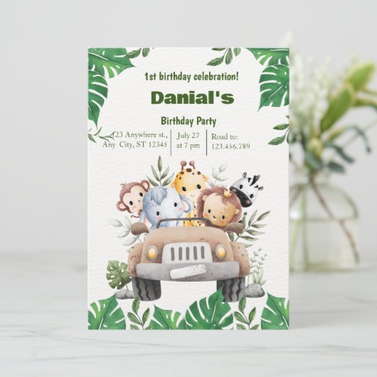 Schattig Dier 1e verjaardag uitnodiging (Staand voorkant)