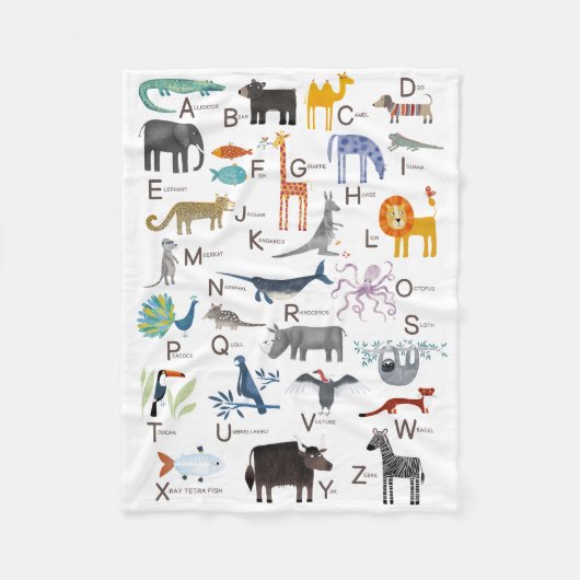 Schattig Dier ABC Alfabet Kinder Fleece Deken (Voorkant)