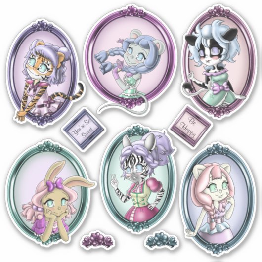 Schattig dier anime meisje kawaii sticker (Voorkant)