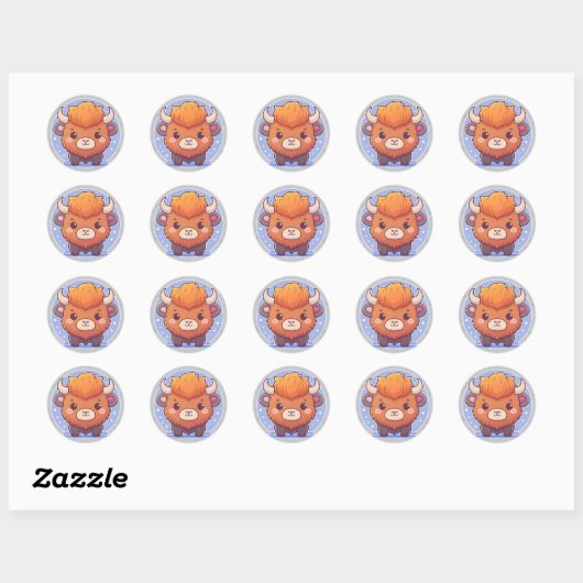 Schattig dier bizon ronde sticker (Vel)