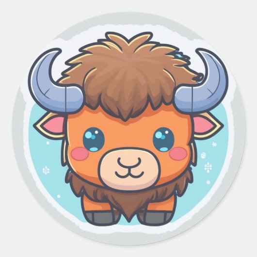 Schattig dier bizon ronde sticker (Voorkant)