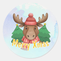 Schattig dier Eland Blauwe Aquarel Prettig Kerstmi