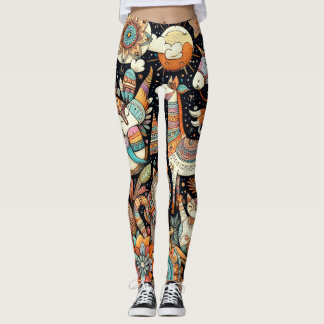 schattig dier en bloemen multielemental doodle leggings