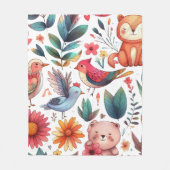 schattig dier en natuur bladeren bloemenblad fleece deken (Voorkant)