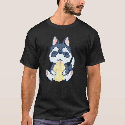 Schattig dier Husky Malamute Drinken T-shirt (Voorkant)