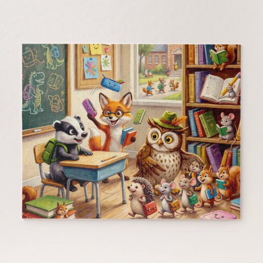 Schattig dier klaslokaal legpuzzel (Horizontaal)