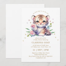 Schattig Dier Tijger Sterren Witte Baby Shower