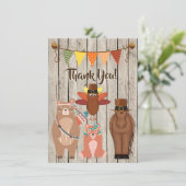 Schattig Dieren, Pelgrims Indianen Thanksgiving Pl Bedankkaart (Staand voorkant)